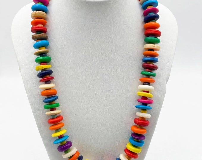 Bright Rainbow Wood Bead Necklace | Abacus Necklace | Abacus Style Rondelle Beads | Statement Necklace | 19 inch