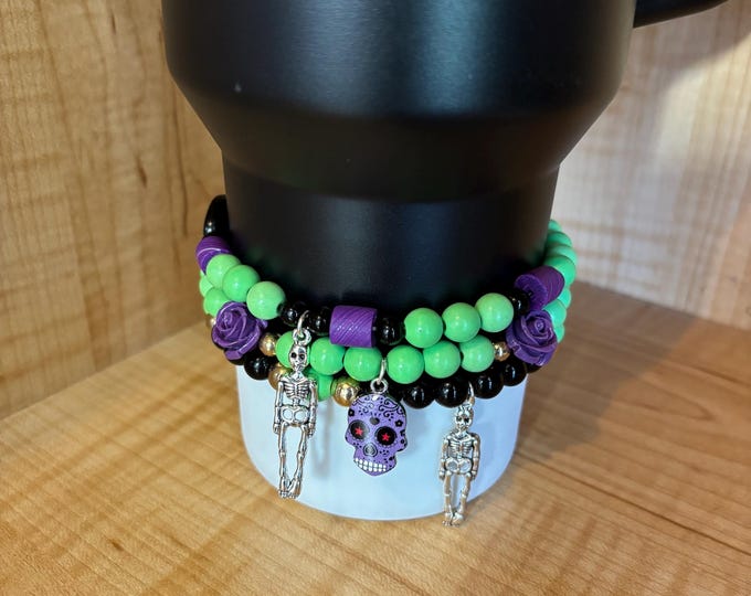 Halloween Stanley Cup Bracelet | Tumbler Accessories  | Stanley Charm Bracelet | Tumbler Bracelet | Sugar Skulls | Stretchy Cup Bracelet