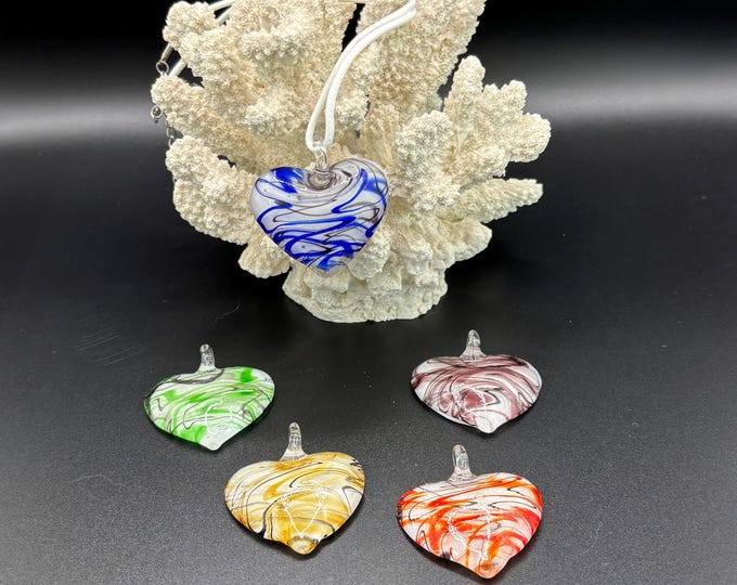Swirl Design Heart Pendant Necklace | Colorful Heart Pendant Necklace | Glass Pendant | Necklace With Cord
