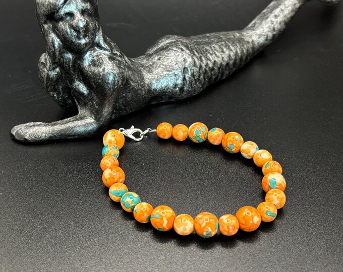 Orange Rain Flower Gemstone Bracelet: 8 Inch Unisex Design