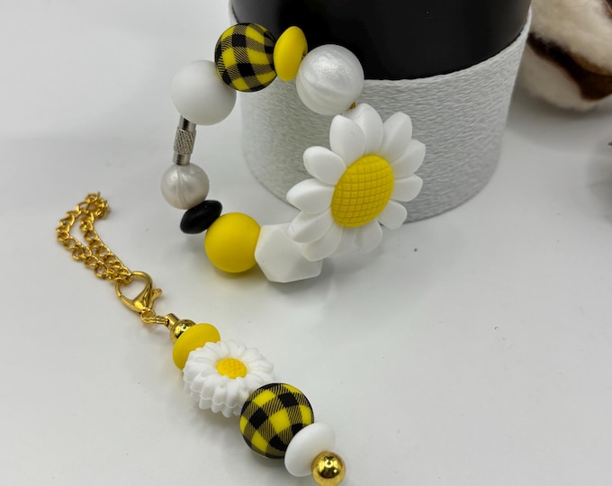 SunFlower White Stanley Cup Bracelet:  Cup Handle Bracelet | Straw Charm | Sunflowers