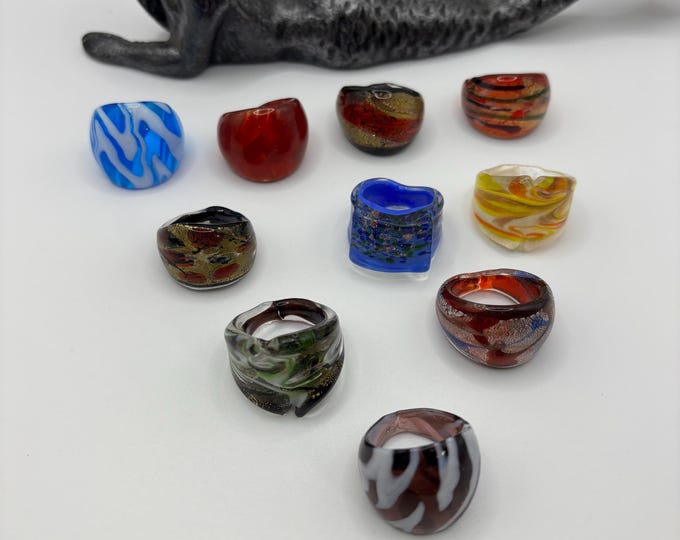 Size 7 1/4 Assorted Glass Rings | Millefiori Glass Rings | Murano Inspired Glass Rings