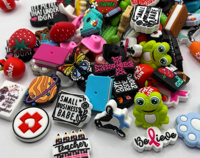 Mystery Mix Grab Bag of Silicone Focal Beads | Silicone Focal Beads | Big Hole Beads for Jewelry and Accessories. 50 plus focals per lot.