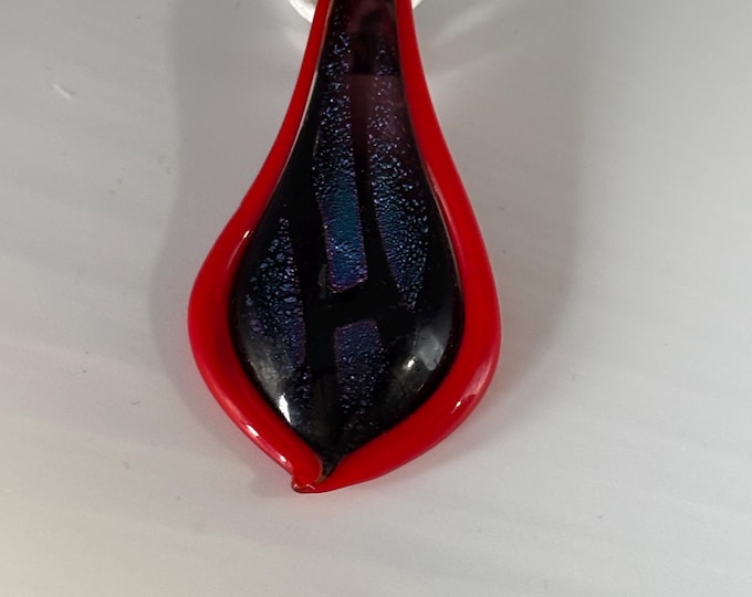 Red  Murano Inspired Pendant Necklace  | Glass Leaf Pendant | Gold Accent | Lampwork Pendant | Necklace With Cord