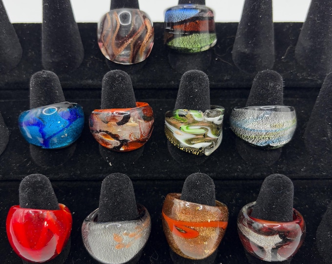 Size 8 Assorted Glass Rings | Millefiori Glass Rings | Murano Inspired Glass Rings