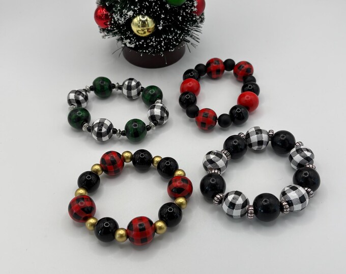 Christmas Wooden Bead  Bracelet |  Christmas Bracelet | Holiday Bracelet | Stretch Bracelet Bracelet |