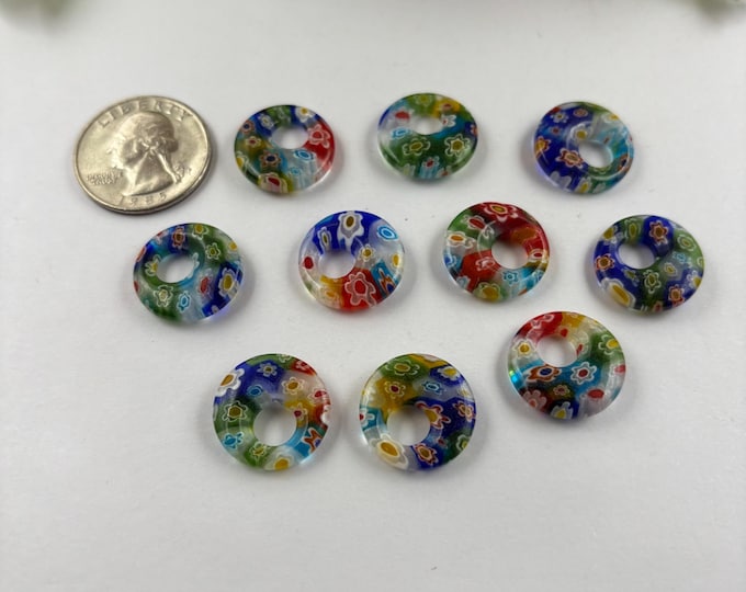 Millefiori Glass Flat Rounds | Millefiori Glass | 10 piece set | 18mm