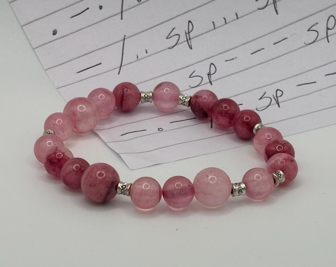 Pink Jade Gemstones | Jade bracelet | Gemstone bracelet | Stretch Bracelet | Morse Code bracelet | Blessed