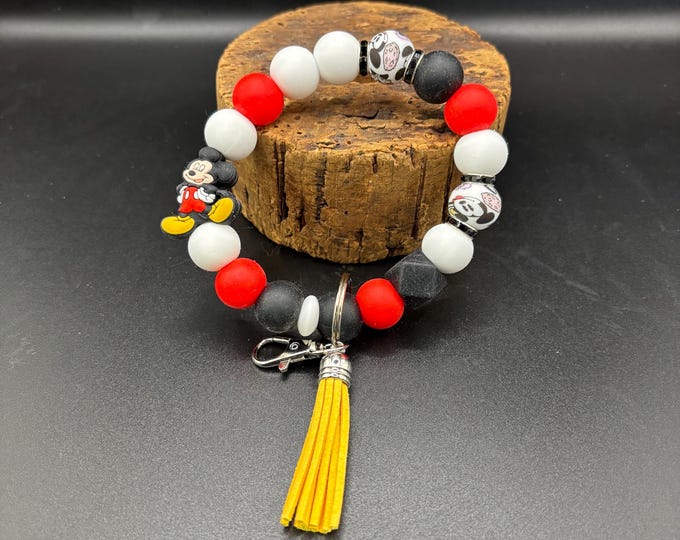 Mouse Magic Beaded Wristlet Keychain  | Keychain with Silicone and tassel | Keychain | Key Fob | Wristlet