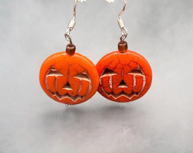 Pumpkin earrings | Halloween earrings | Orange Howlite