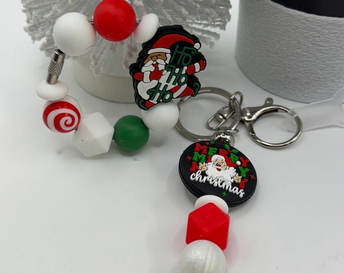 Christmas Santa  Stanley Cup Bracelet:  Cup Handle Bracelet | Straw Charm | Ho Ho Ho Merry Christmas | Holiday | Santa |