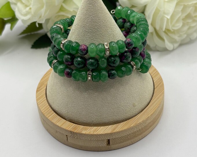 Aventurine and Zoisite Gemstone bracelet | Memory wire bracelet | Multistrand bracelet | gemstones |