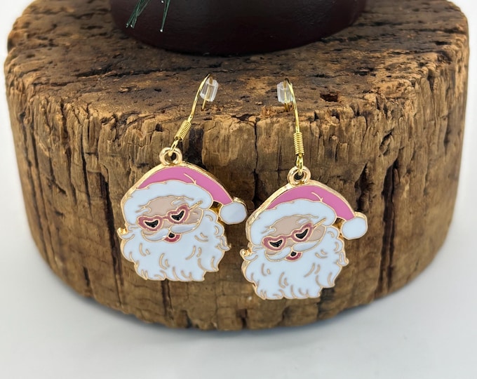Christmas Pink Santa  Earrings | Holiday Earrings | Christmas Earrings |