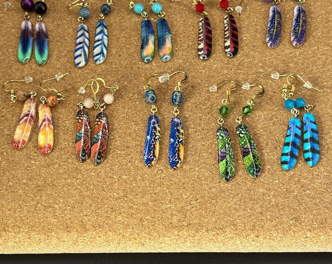 Feather Earrings Several Options  | Bohemian Earrings | Enamel Feather Earrings | Boho Style
