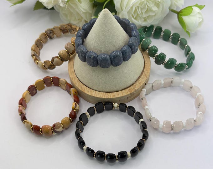 Gemstone bracelet | Stretch Bracelet | Pink Quartz | Jade | Mookaite |  Landscape Jasper | Tiger Eye | Black Agate