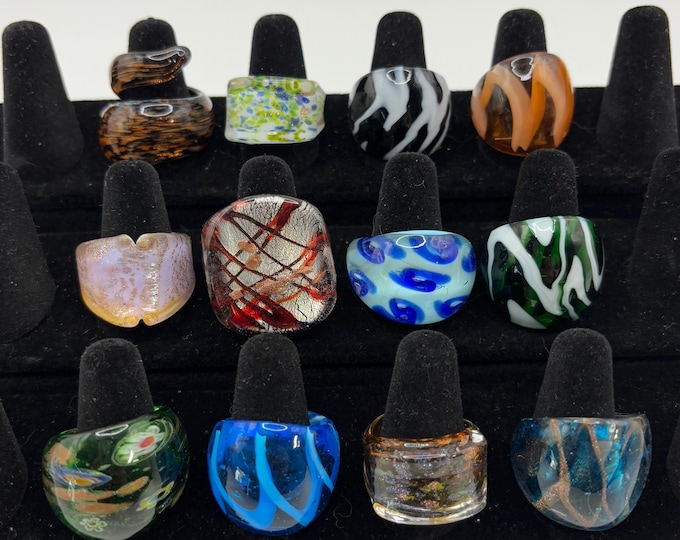 Size 9 Assorted Glass Rings | Millefiori Glass Rings | Murano Inspired Glass Rings