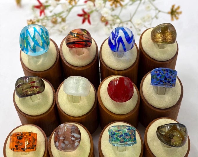 Size 6 3/4  Lampwork Glass Rings | Millefiori Glass Rings | Murano Inspired Glass Rings | Statement Rings