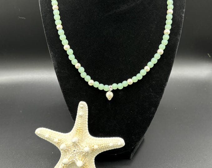 Sea Foam Green Seaglass Necklace | Freshwater Pearls | Seaglass Necklace
