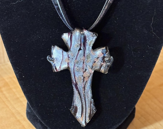 Glass Cross Pendant Necklace | Lampwork |  Murano Inspired Glass Pendant | Cross pendant | Necklace With Cord