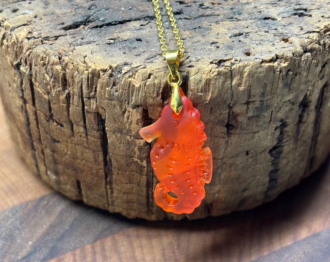 Orange Seaglass Necklaces | Orange Seaglass | Seahorse Seaglass Necklace  |