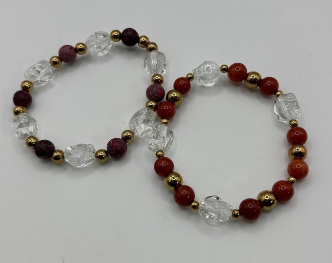 America Pine stone Gemstones | Halloween Gemstone bracelet | Stretch Bracelet | Skull bracelet | Pinkoween