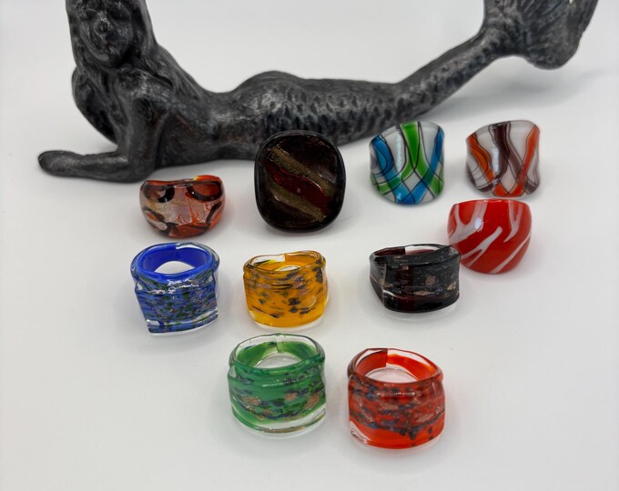Size 8 Lampwork Murano Inspired Glass Ring | Statement Ring | Lampwork Ring| All size 8