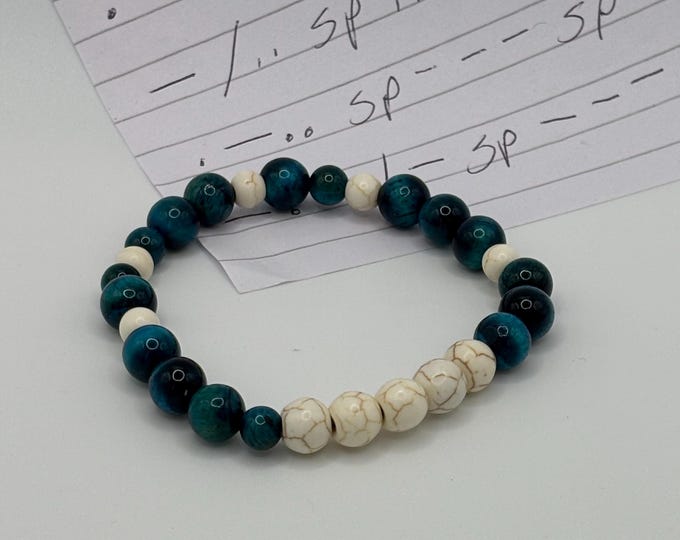 White Howlite and Blue Tiger eye Gemstones | Gemstone bracelet | Stretch Bracelet | Morse Code bracelet | Badass