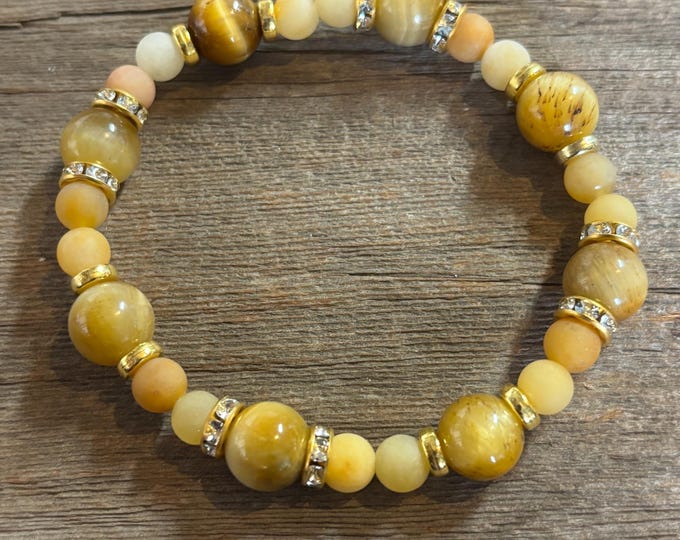 Yellow Jade and Tiger eye Gemstones | Gemstone bracelet  | Stretch Bracelet