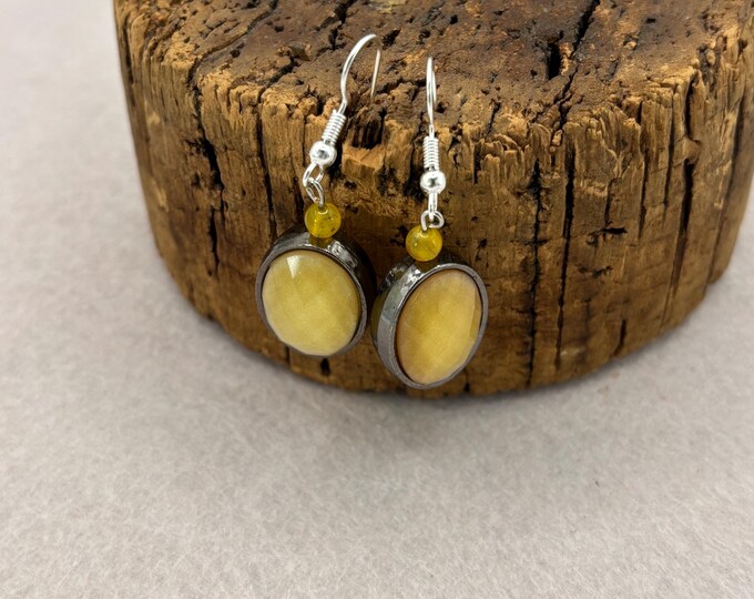Vintage Yellow and  Metal Earrings  | Silver Ear Wire |   Earrings
