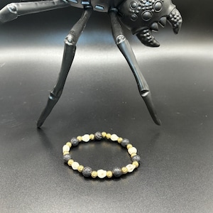 Black Lava and White Howlite  Gemstones | Halloween Gemstone bracelet | Stretch Bracelet | Skull bracelet |