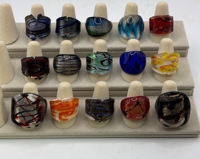 Size 7 1/2 Lampwork Glass Rings | Millefiori Glass Rings | Murano Inspired Glass Rings