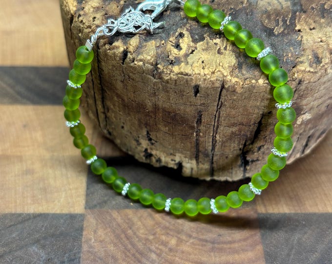 Olive Green Seaglass Bracelet | Green Seaglass | Seaglass Bracelet | Minimalist 4mm beads