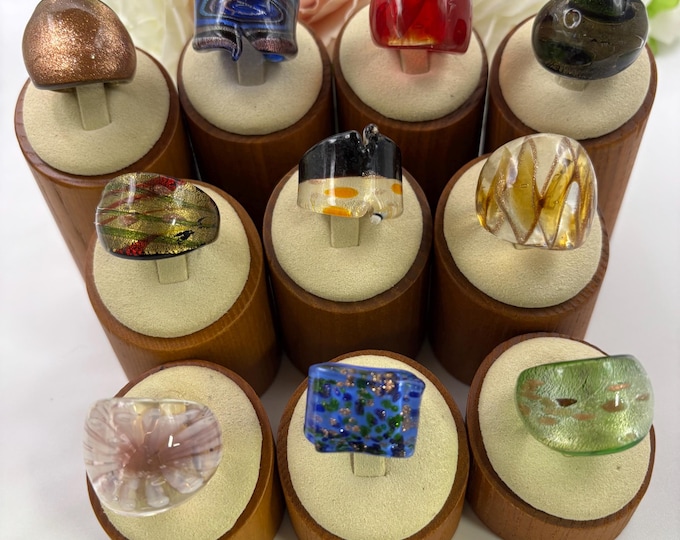 Size 7 1/4  Lampwork Glass Rings | Millefiori Glass Rings | Murano Inspired Glass Rings | Statement Rings