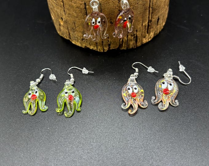 Octopus Lampwork Glass  Earrings |  Murano Inspired Lamp Work  |  Millefiori Glass Earrings
