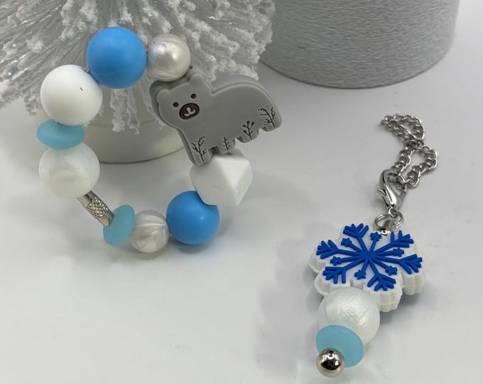 Christmas Polar Bear and Snowflake Stanley Cup Bracelet:  Cup Handle Bracelet | Straw Charm |  Purse Bracelet | Polar Bear| Snowflake