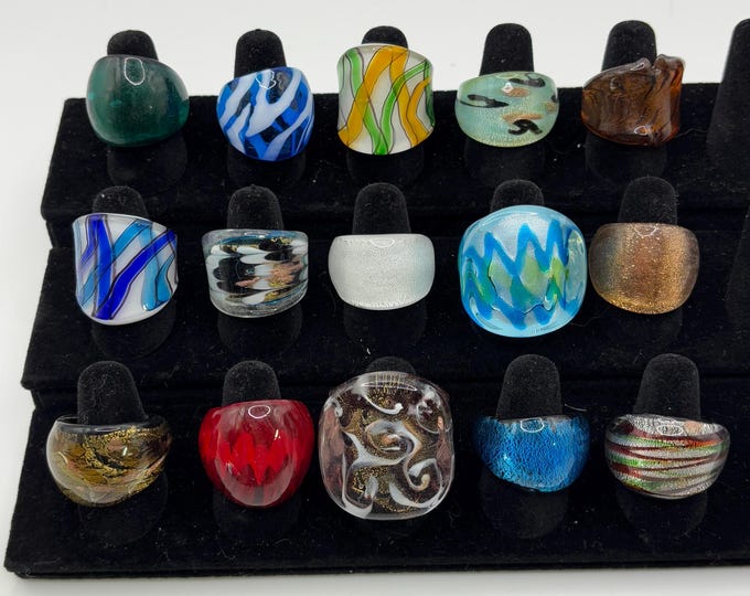 Size 6 1/2 Assorted Glass Rings | Millefiori Glass Rings | Murano Inspired Glass Rings