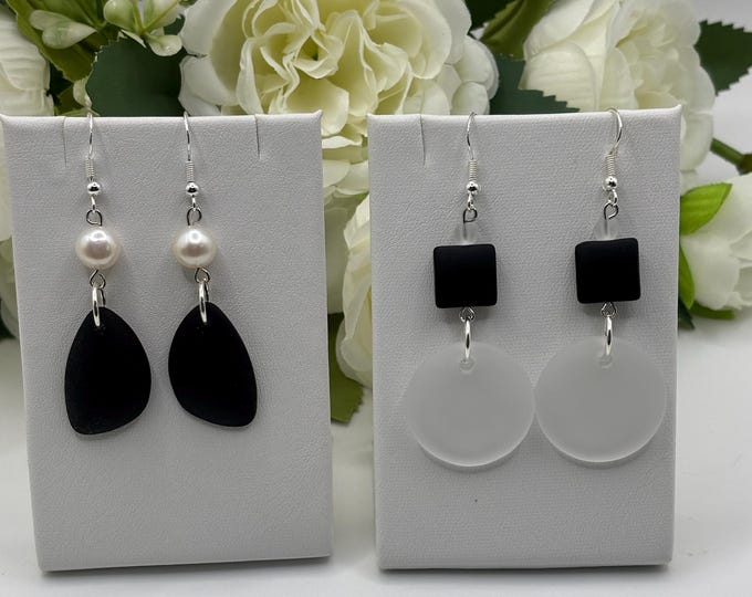 Black Seaglass Earrings | Pirate Seaglass | Beach Glass | Fresh Water Pearl | Earrings on Sterling Silver