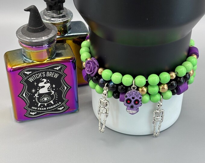 Halloween Stanley Cup Bracelet | Tumbler Accessories  | Stanley Charm Bracelet | Tumbler Bracelet | Sugar Skulls | Stretchy Cup Bracelet