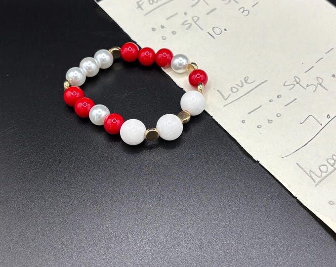 Red Coral Gemstones | Gemstone bracelet | Stretch Bracelet | Morse Code bracelet | Love