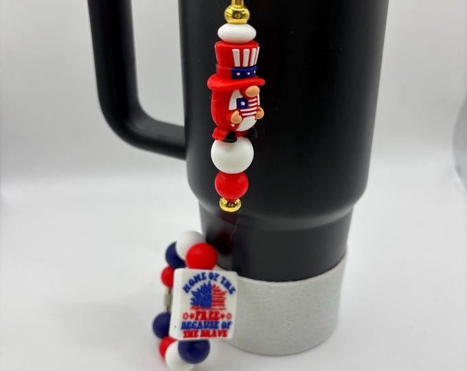 Patriotic Stanley Tumbler Accessories  | Handle Charm | Silicone Focal Beads | Straw Charm | Red White and Blue | USA