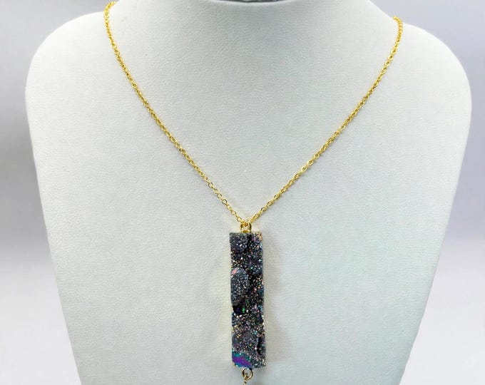 Purple Druzy Geode Gemstone Pendant Necklace | Gemstone Cabochon | Druzy Pendant | Amethyst Accent