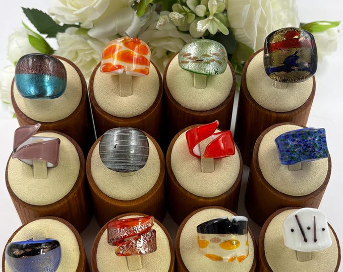 Size 7 1/2 Lampwork Glass Wrap Rings | Slim Design Wrap Rings | Murano Inspired Glass Wrap Rings | Statement Rings | Set# 2
