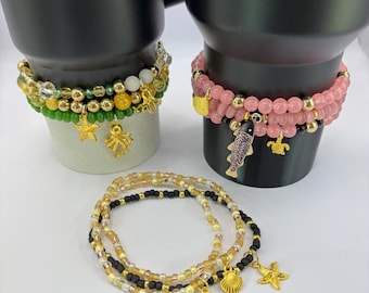 Coastal Theme Stanley Cup Bracelet | Tumbler Accessories | Stanley Charm Bracelet | Tumbler Bracelet | Stretchy Cup Bracelet