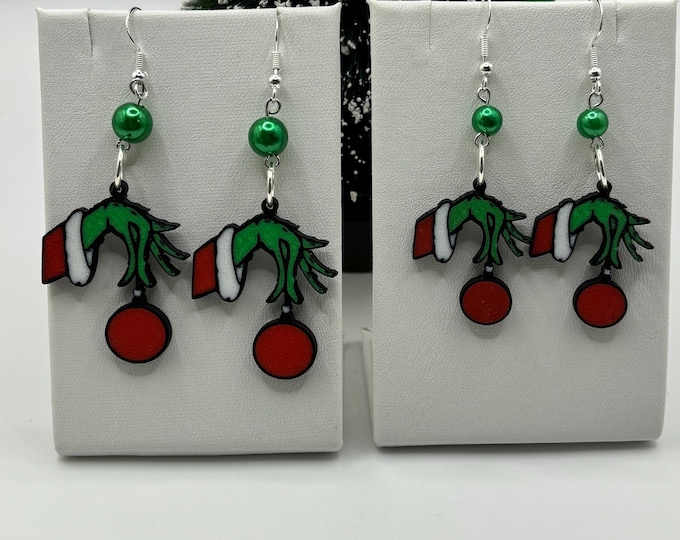 Grinch Hand 3D printed Earrings  | Sterling Silver wires with 3D printed Grinch Hand |  Christmas Earrings | Double sided
