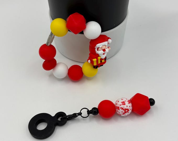 Christmas Santa  Stanley Cup Bracelet:  Cup Handle Bracelet | Straw Charm | Purse Bracelet | Santa | Holiday
