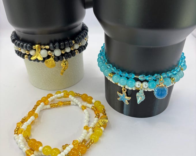 Coastal Set Stanley Cup Bracelet | Tumbler Accessories | Stanley Charm Bracelet | Tumbler Bracelet | Stretchy Cup Bracelet