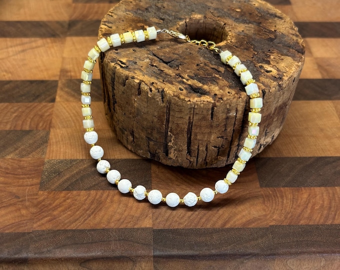 White Lava Gemstone Anklet |  White Lava Rock and Yellow Crystals | Ankle Bracelet |