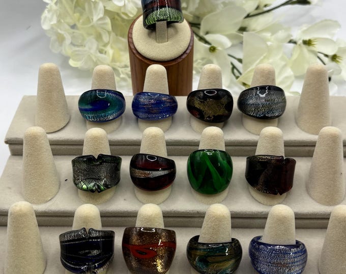 Size 8 Lampwork Glass Rings | Millefiori Glass Rings | Murano Inspired Glass Rings