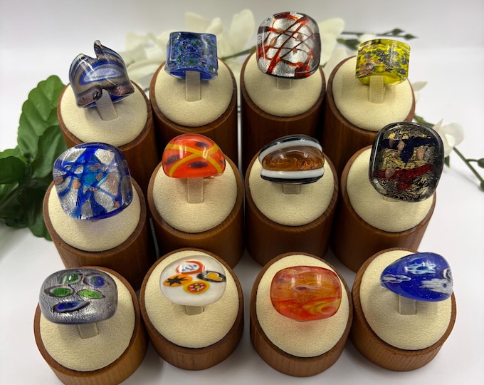Size 7 1/2 Lampwork Glass Rings | Large Chunky Glass Rings | Murano Inspired Glass Rings | Statement Rings