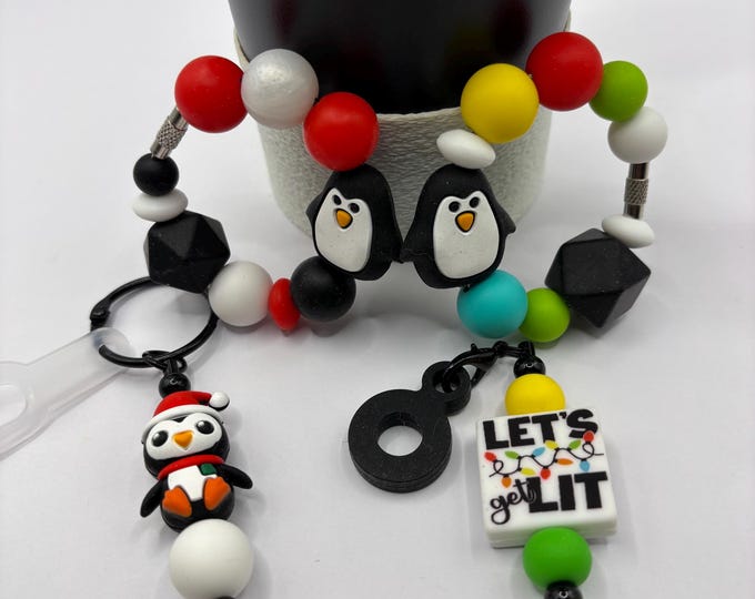 Christmas Penguin Stanley Cup Bracelet:  Cup Handle Bracelet | Straw Charm |  Purse Bracelet | Holiday  | Lets Get Lit